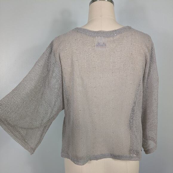Net Top OS Tan Taupe Lagenook Button Funky Artsy Eclectic Beach Neutral Open - Picture 7 of 11